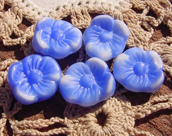 Cornflower Blue and White Pansy Flower Vintage Glass Beads