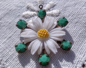 Sweet Spring Daisy with Swarovski Opaque Green Vintage Crystal and Resin Pendant