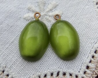 Olivine Olive Green Moonglow Vintage Lucite Bead Pendant Component