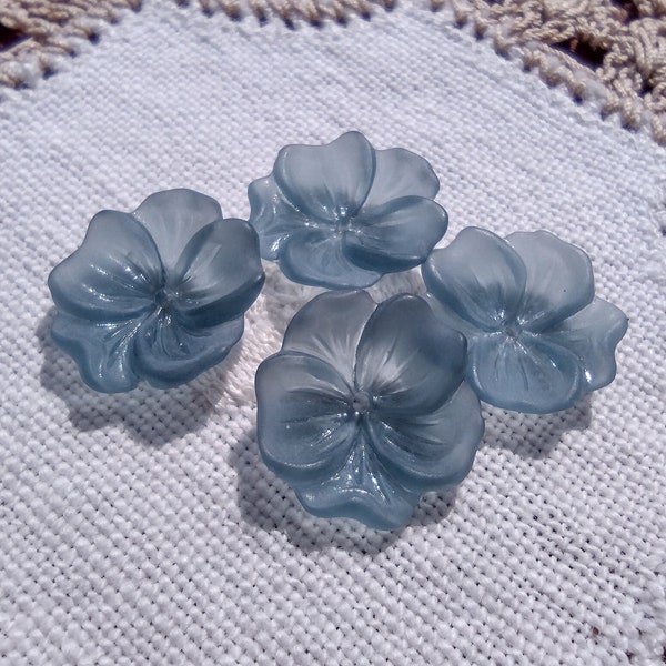 Frosted Montana Blue Petite Flowers Vintage Lucite Beads Caps