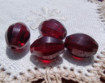 Deep Garnet Red Crimson Red Vertical Facets Vintage West German Glass Beads