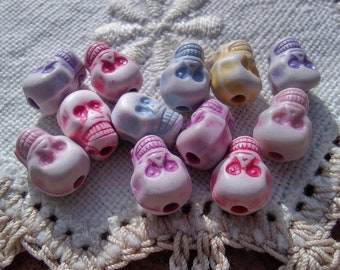 Rainbow Variety Skulls Dia de los Muertos Sugar Skulls Vintage Acrylic Beads