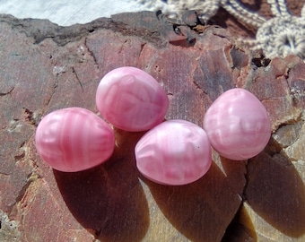 Satin Pink White Etched Vintage West German Glass Beads