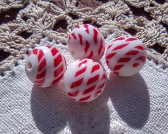 Red White Peppermint Candy Unique Japanese Vintage Glass Beads