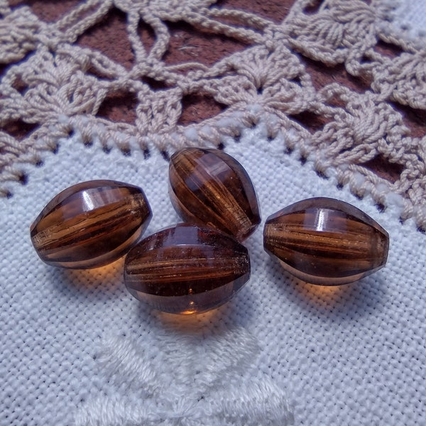 Dark Topaz Brown Vertical Facets Vintage West German Glass Beads