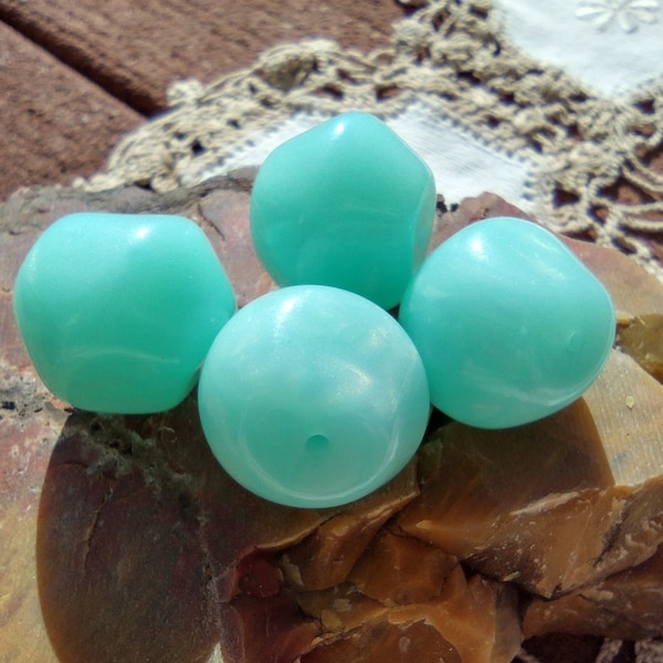 Aqua Blue Moonglow Shimmer Nugget Vintage Lucite Beads