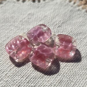 Summer Rose Pink Etched Givre Lush Pink Clear Tabs Vintage West German Glass Beads