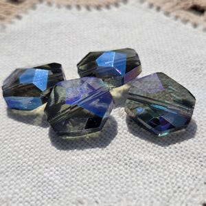 Peacock Finish Mystic Topaz Look Uniquely Faceted Vintage Czech Glass Polygon Beads