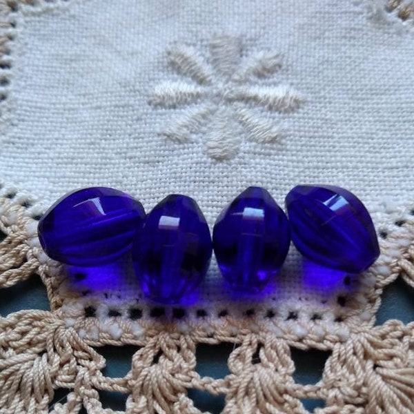 Mysterious Glowing Cobalt Blue Vertical Facets Vintage West German Glass Beads