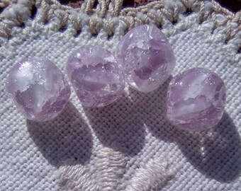 Lavender Lilac Purple Snowy White Opal Opalescent Crackle Baroque Vintage WG Glass Beads