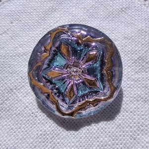 Blue Topaz Pink AB Star Czech Glass Button