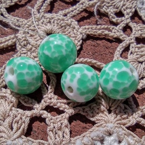 Jade Jadeite Green Spots 10mm Vintage Japanese Lampwork Glass Beads