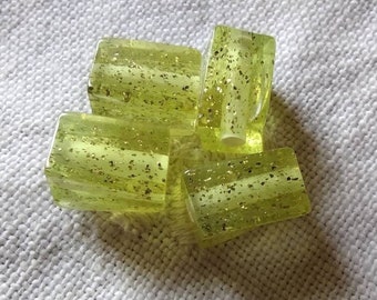 Classic Golden Lime Glitter Rectangle Twist Vintage Lucite Beads