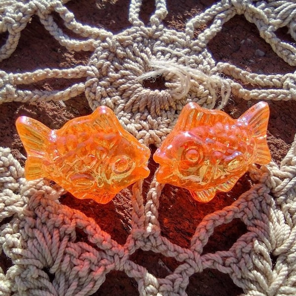 Dazzling Neon Orange Iridescent Goldfish Vintage Acrylic Beads