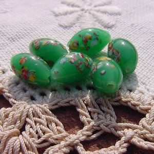 Jade Green Rice Millefiori Vintage Japanese Glass Beads