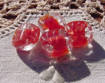 Brick Red Coral Givre Tabs Vintage Glass Beads