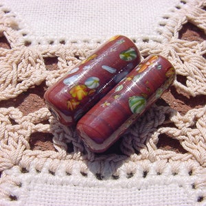 Coffee Nut Chocolate Brown Millefiori Tubes Vintage Japanese Glass Tombo Beads