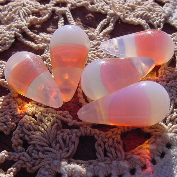 Vibrant Sunset Orange Pink Opal Opalescent Givre RARE Drops Vintage WG Glass Beads