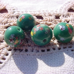 Forest Green Pine Green Millefiori Vintage Japanese Tombo Glass Beads