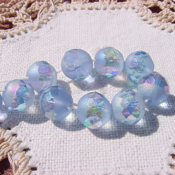 Sapphire Frost Rare Slice Window 8mm Vintage Glass Beads
