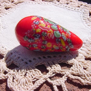 Candy Apple Red Vibrant Crimson Red XLG Vintage Millefiori Glass Focal Bead Drop