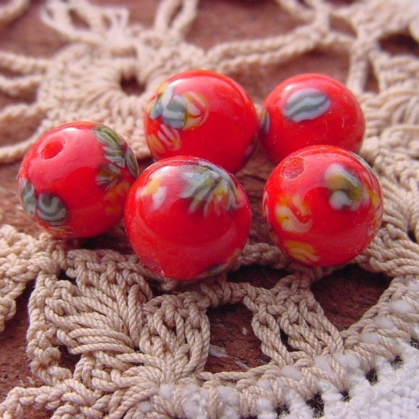 Fiery Lava Red Vintage Japanese Glass Millefiori Beads