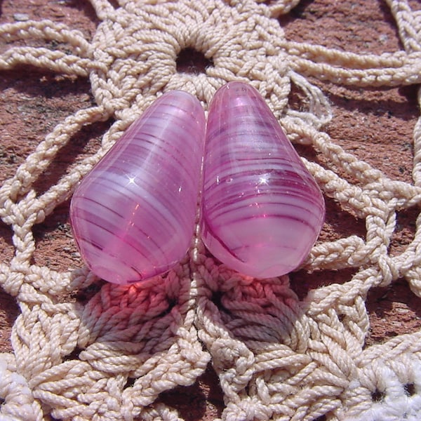 Pink Raspberry Satin Glass Drops Vintage WG Glass Beads