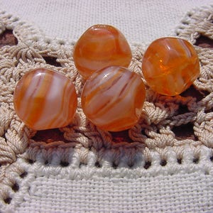 Coral Orange Ginger Orange White Satin Striped Nuggets Vintage Glass Beads