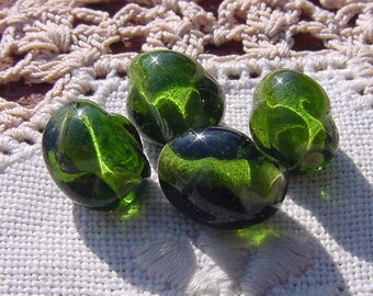 Olivine Twists Vintage Japanese Lampwork Glass Beads