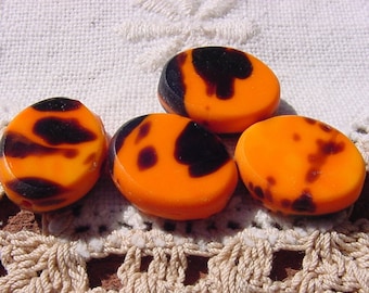 Bold Orange and Ebony Black Unique Slices Vintage Glass Beads