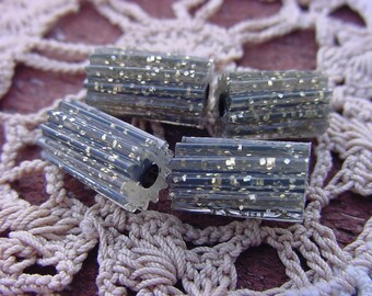Ebony Golden Glitter Fluted Vintage Lucite Tire Beads