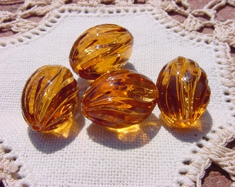 Cinnamon Amber Brown Glow Sparkling Twists Vintage Lucite Beads