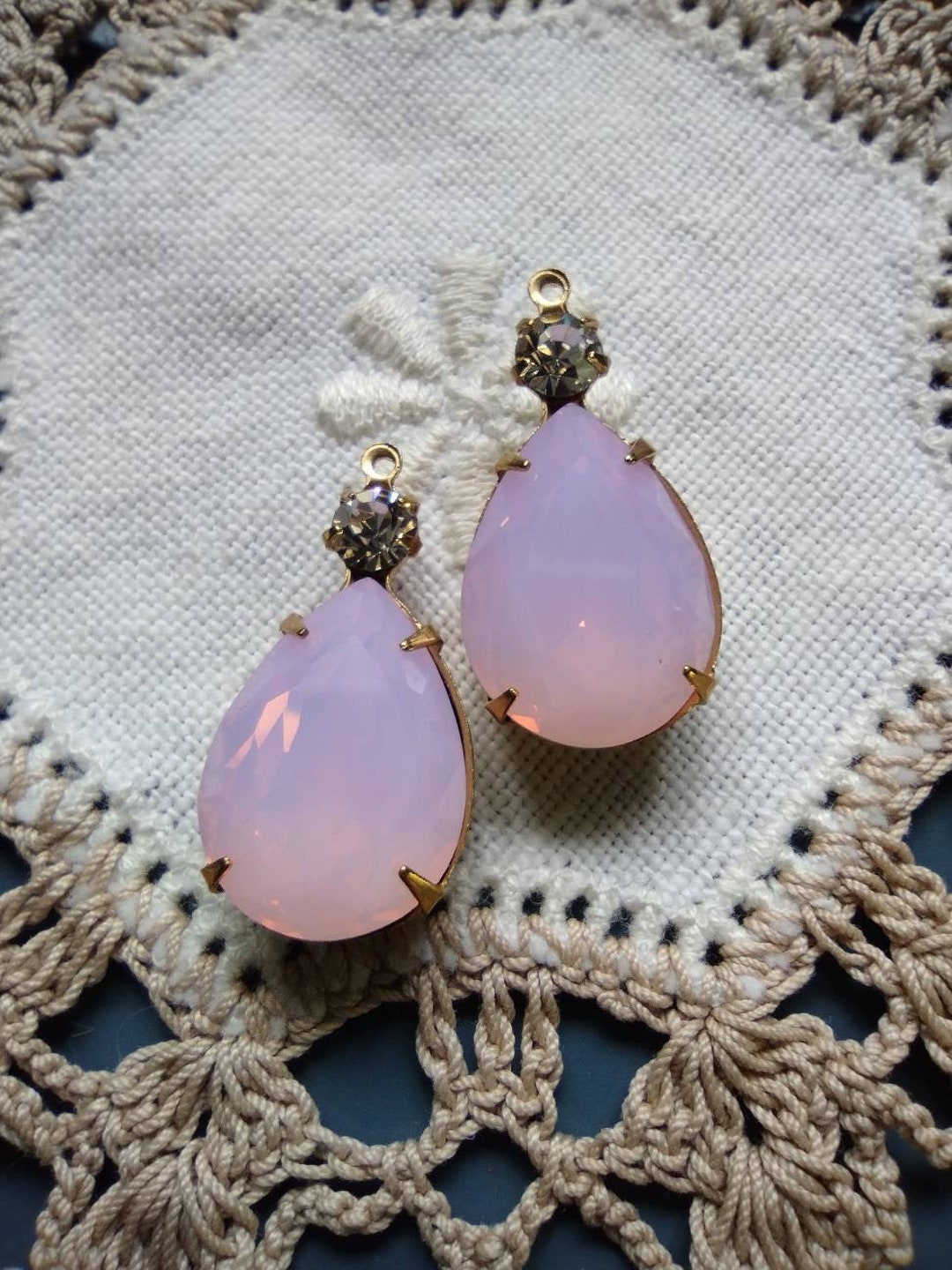 Creamy PINK Opal RARE Vintage Glass Rhinestone Bead Pendant Etsy