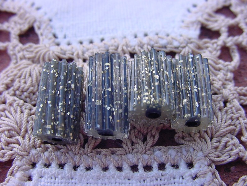 Ebony Golden Glitter Fluted Vintage Lucite Tire Beads