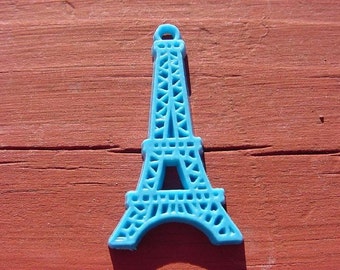 Turquoise Blue Eiffel Tower Charm Vintage Lucite Pendant