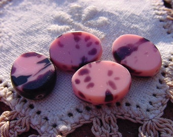 Aubergine and Rose Pink Unique Slices Vintage Glass Beads