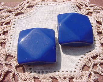 Navy Blue Facetted Squares Vintage Lucite Beads