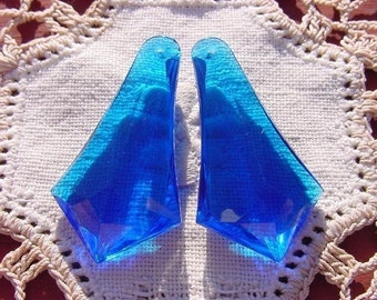 Azure Blue Tapered Prism Drops Vintage Lucite Pendants