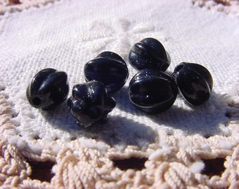 Ebony Jet Black Melons Vintage WG Glass Beads