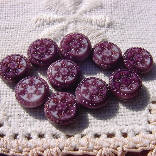 Aubergine Alabaster Snowflakes Vintage Glass Cabochons