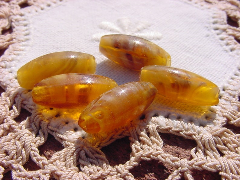 Caramel Apple Cider Swirls Tapered Vintage Glass Beads