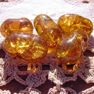 Gorgeous Golden Topaz Crackle XLG Vintage Glass Beads image 1