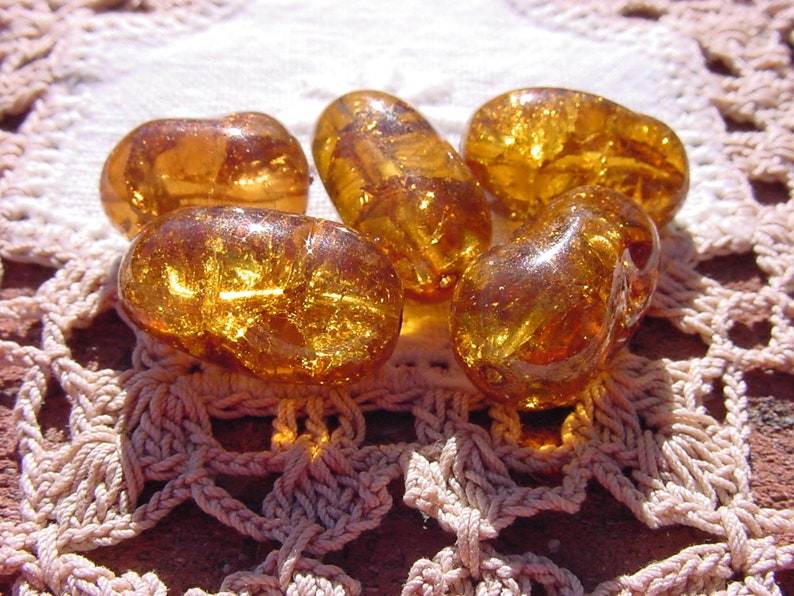 Gorgeous Golden Topaz Crackle XLG Vintage Glass Beads image 1