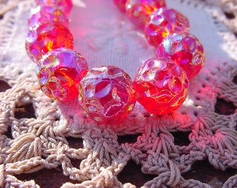 Flashy Sour Cherry Red AB Berries Vintage WG Glass Beads