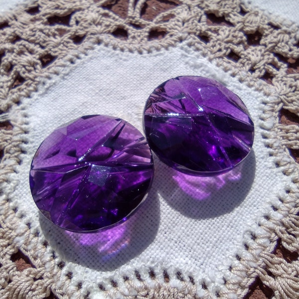 Aubergine Eggplant Purple Geometric Etched Disc Vintage Lucite Beads
