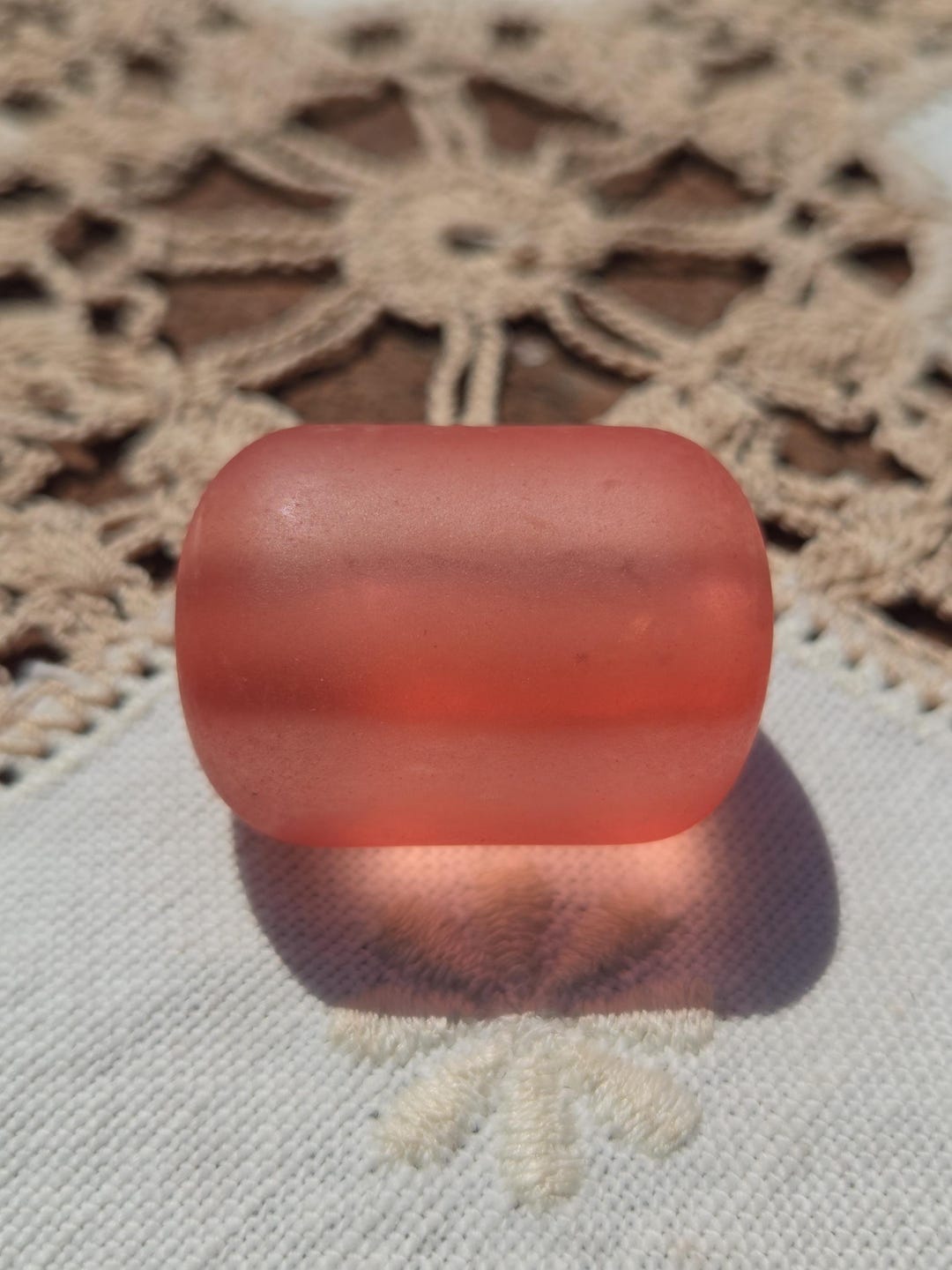 Tru Glow Raspberry Raspberry Frosted Juicy Pink Glow XLG Barrel Vintage Lucite Focal Bead ...