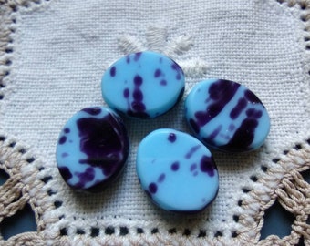 Inky Darkness within Sky Blue Unique Slices Vintage Glass Beads