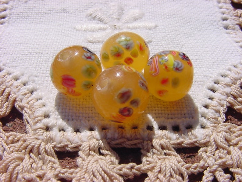 Golden Honey Vintage Japanese Glass Millefiori Beads
