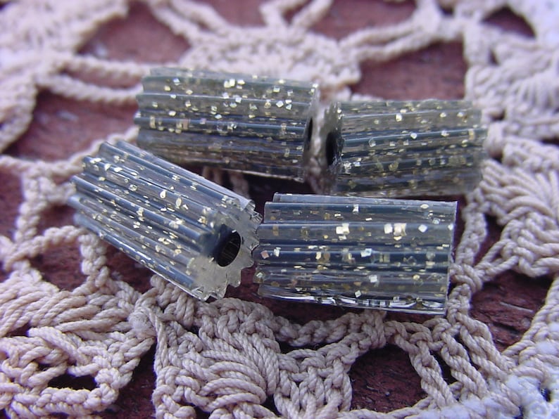 Ebony Golden Glitter Fluted Vintage Lucite Tire Beads