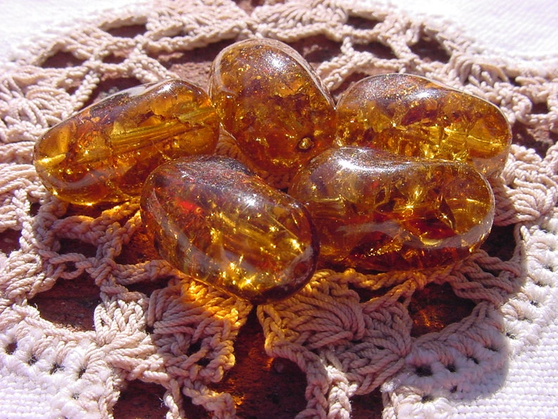 Gorgeous Golden Topaz Crackle XLG Vintage Glass Beads image 3